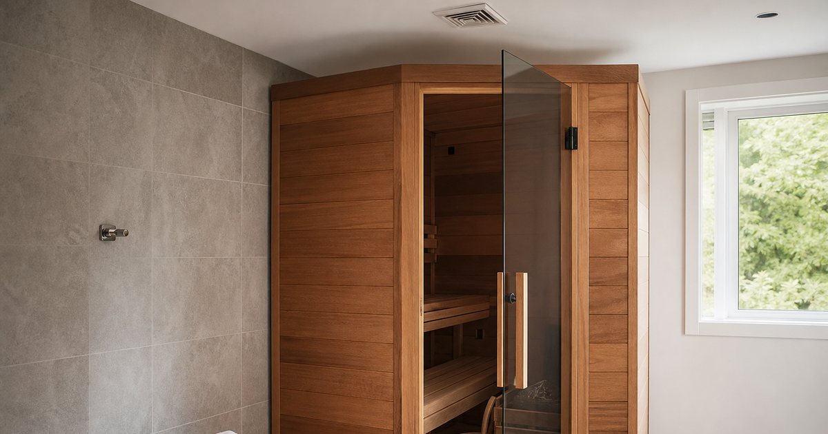 Why does a home sauna room need dedicated ventilation and moisture control?